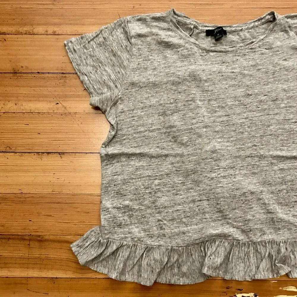 J. Crew ruffle back linen Tee in heather grey. Size M.